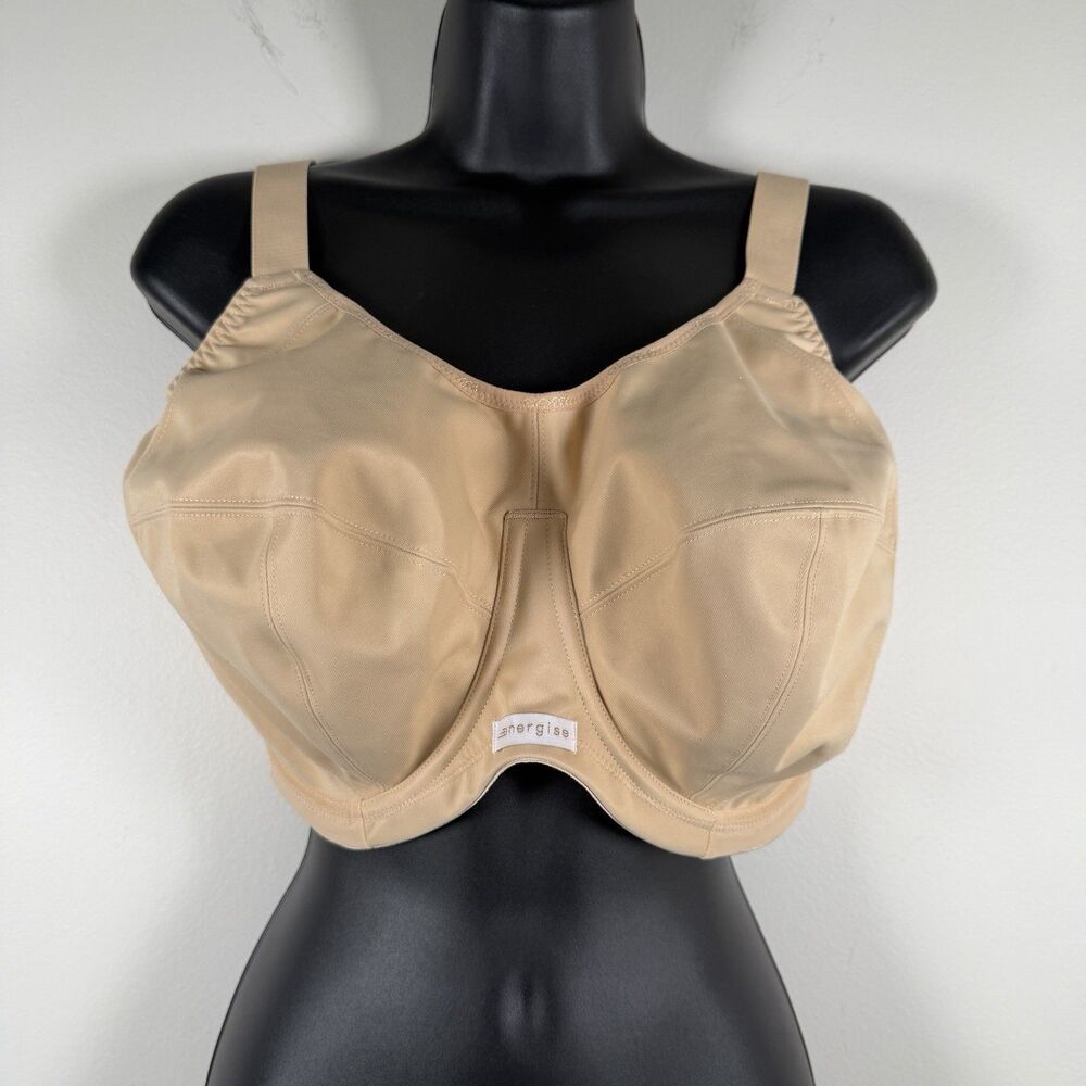 Elomi Energise High Support Underwired Sports Bra 34J Beige Hook & Eye Full Cup